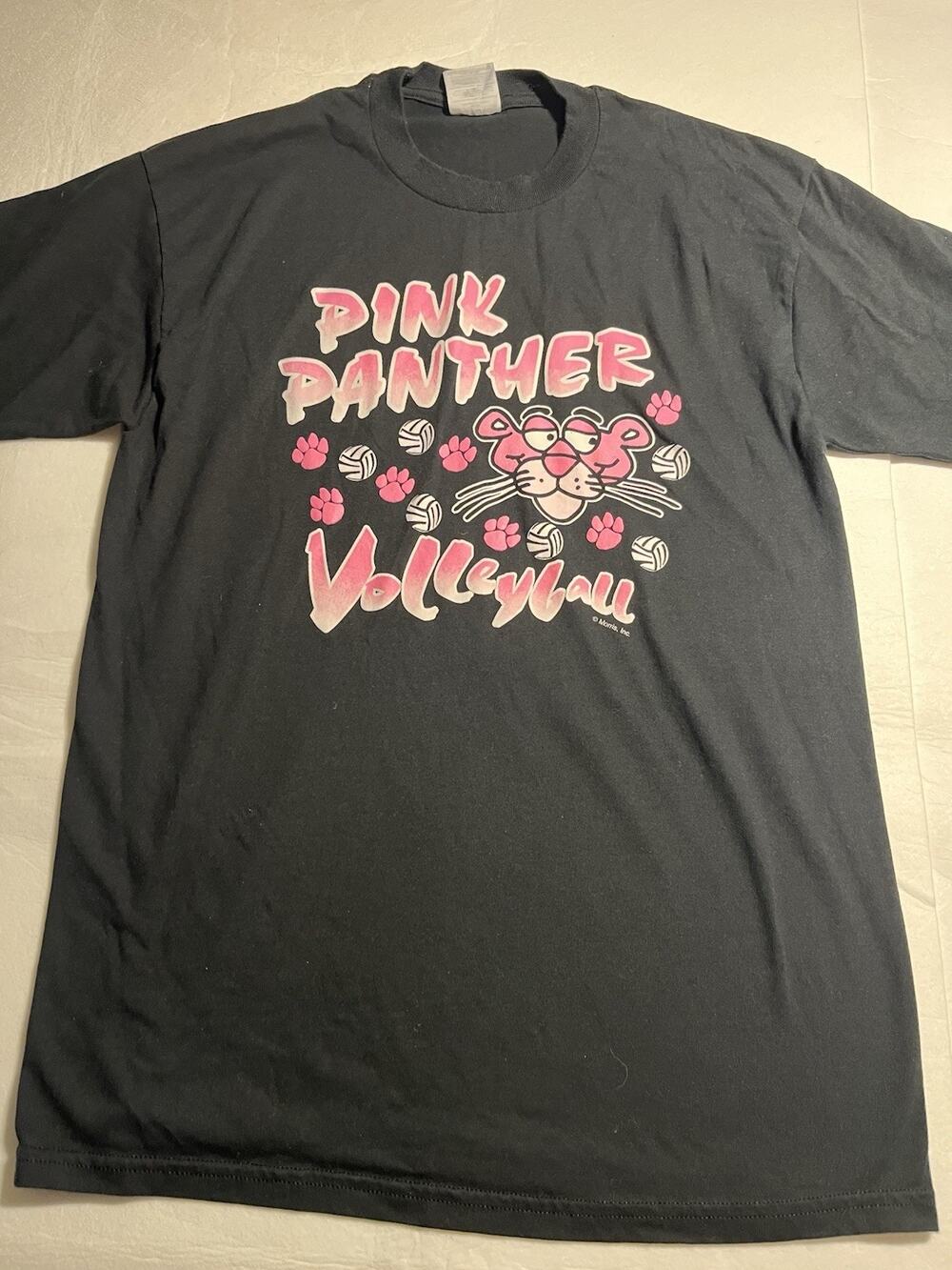 Vintage 90s Pink Panther Volleyball T Shirt Mens Large Jerzees MGM Cartoon Black